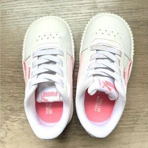 Puma White and Pink Low-Top Sneakers with Breathable Design